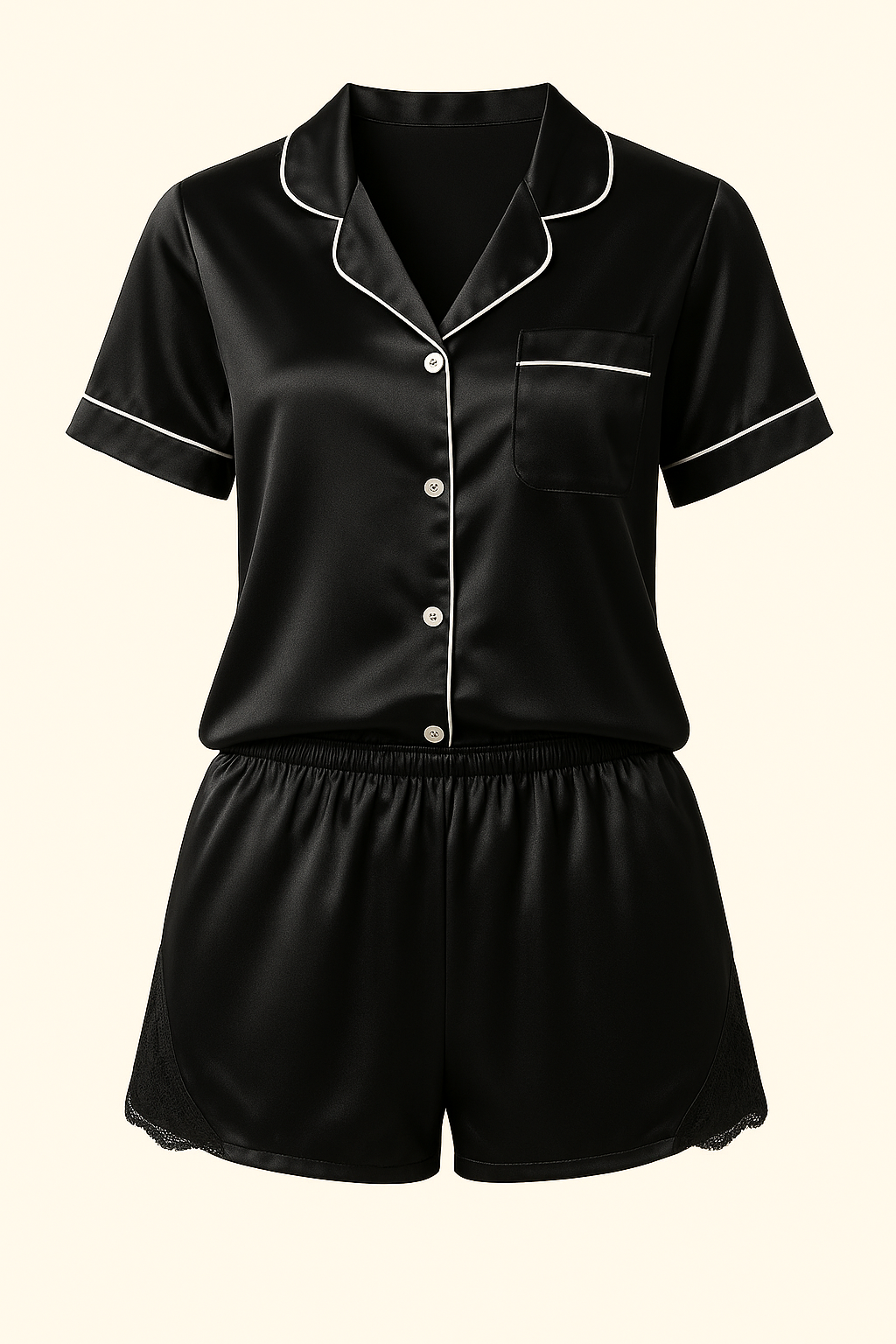 Black Satin Pyjama Set – Short & Comfortable - Yoru set