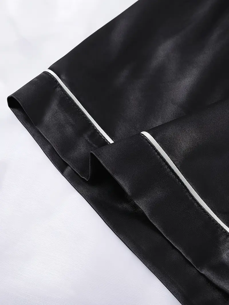Black Satin Pyjama Set – Short & Comfortable - Yoru set